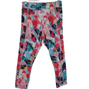 Zyia Active Pink Blue Green Leaf Design Athletic Hiking Walking Capri Leggings 8
